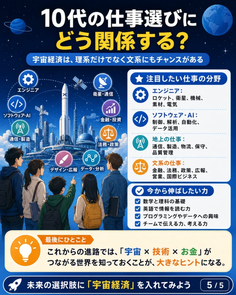 宇宙経済が10代の仕事選びに関係する分野をまとめた図解