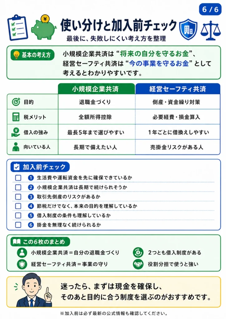 小規模企業共済と経営セーフティ共済の使い分けと加入前チェックリスト