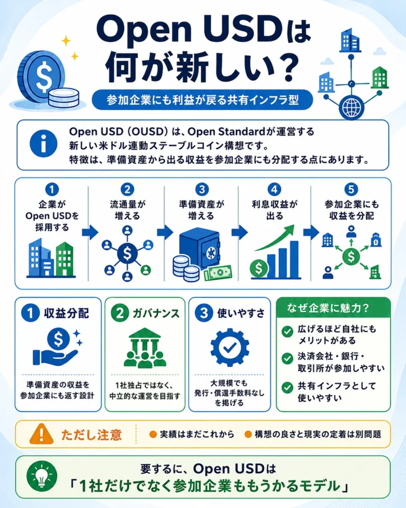 USDCの流通量が増えることで準備資産が増え、利息収益がCircle側に集まりやすい仕組みを示した図
