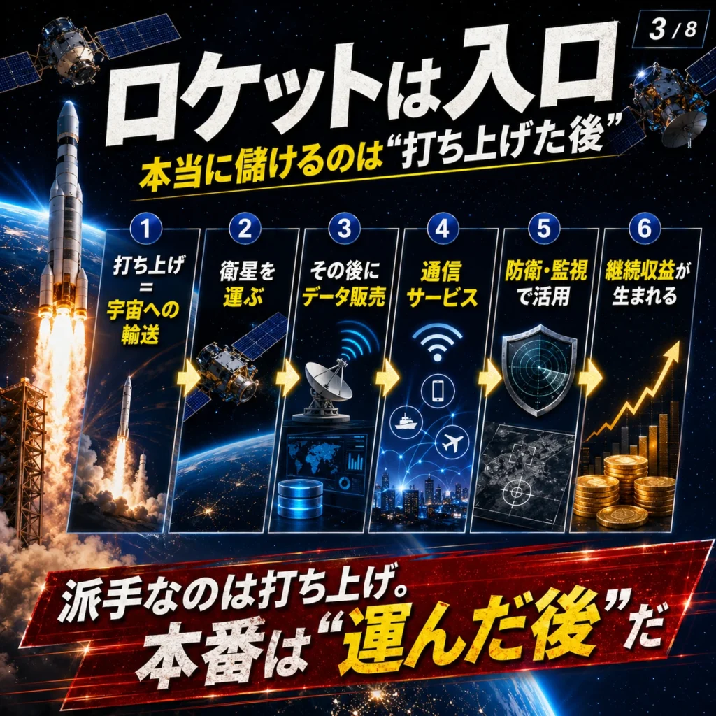 ロケット打ち上げの先に衛星通信やデータ活用が広がる宇宙ビジネスの構図