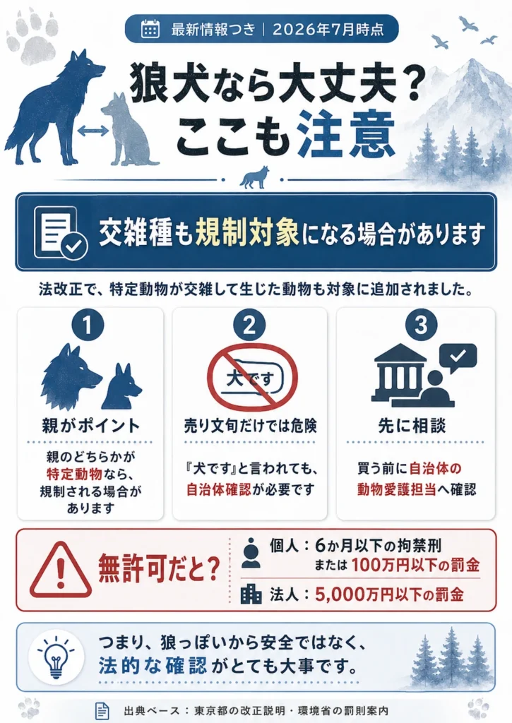 狼犬やウルフドッグも法規制の対象になる可能性があることを説明する画像